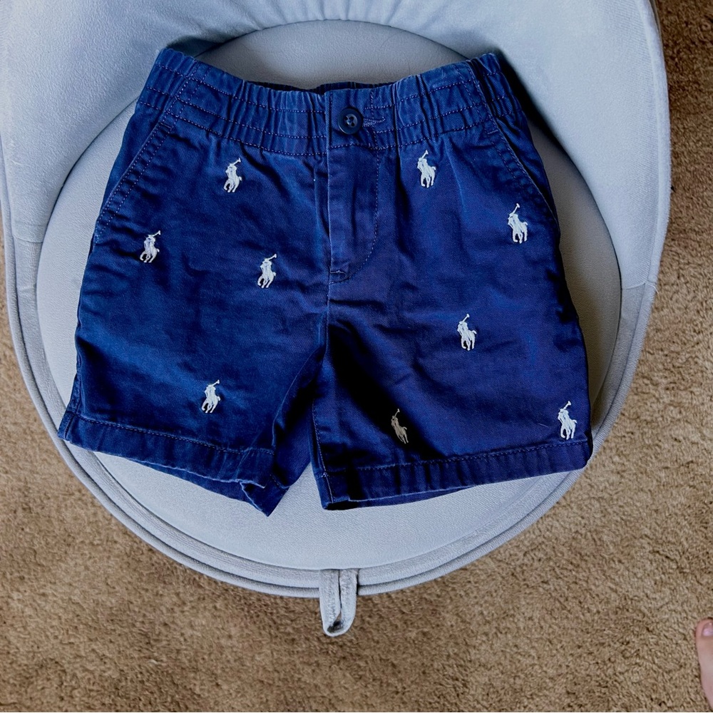 Ralph Lauren Baby Pony Horse Embroidered Navy Blue Shorts